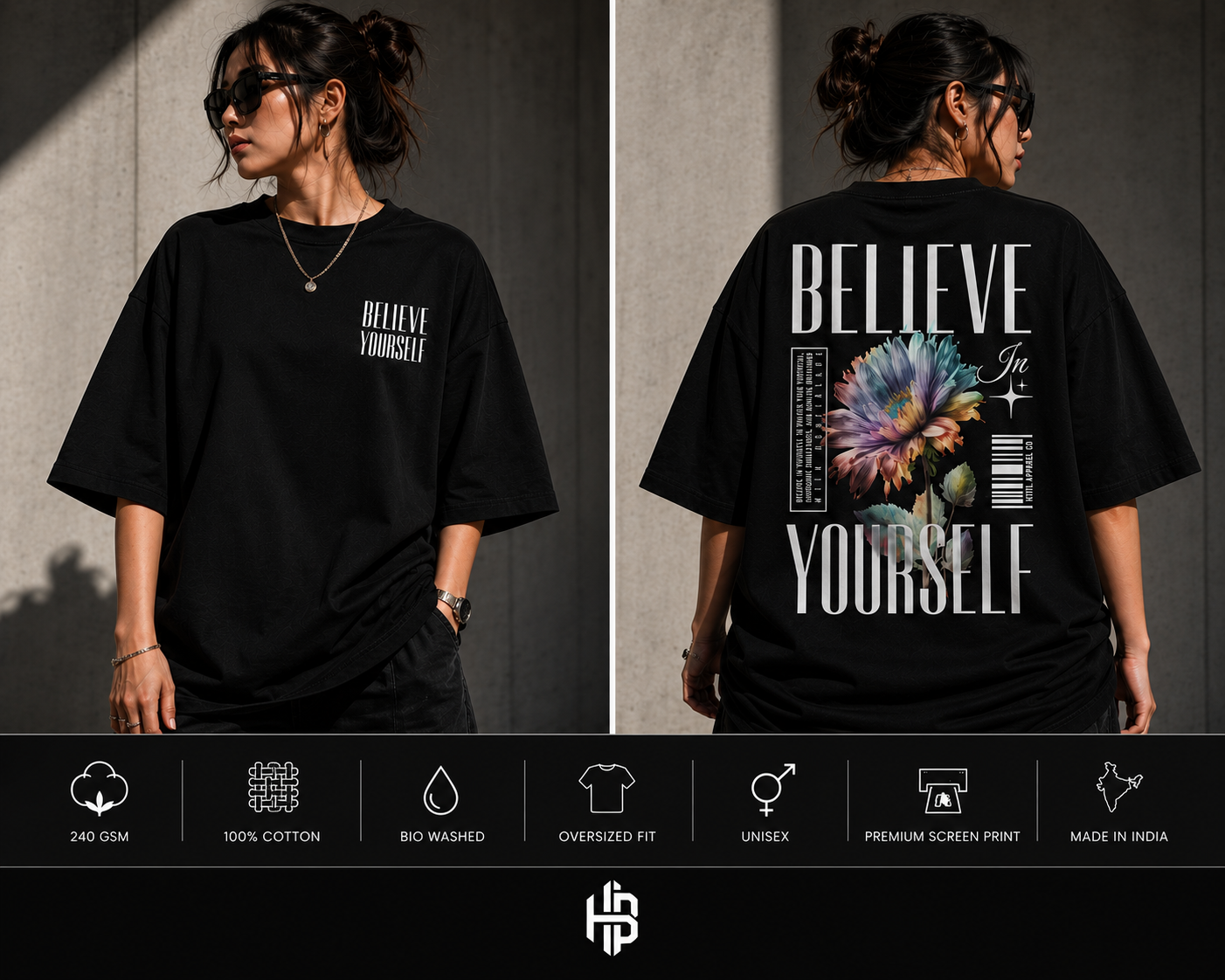Believe Yourself Oversized unisex T-Shirt | 240 GSM Premium Cotton | Honey Badger